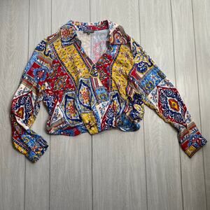 Haute Hippie Women's Colorful Boho Paisley Wrap Cropped Blouse Size Medium